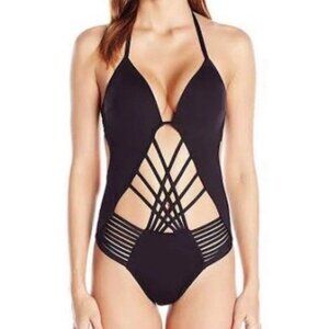 Kenneth Cole Cutout Strappy One Piece Women's Swimsuit Black Size Large